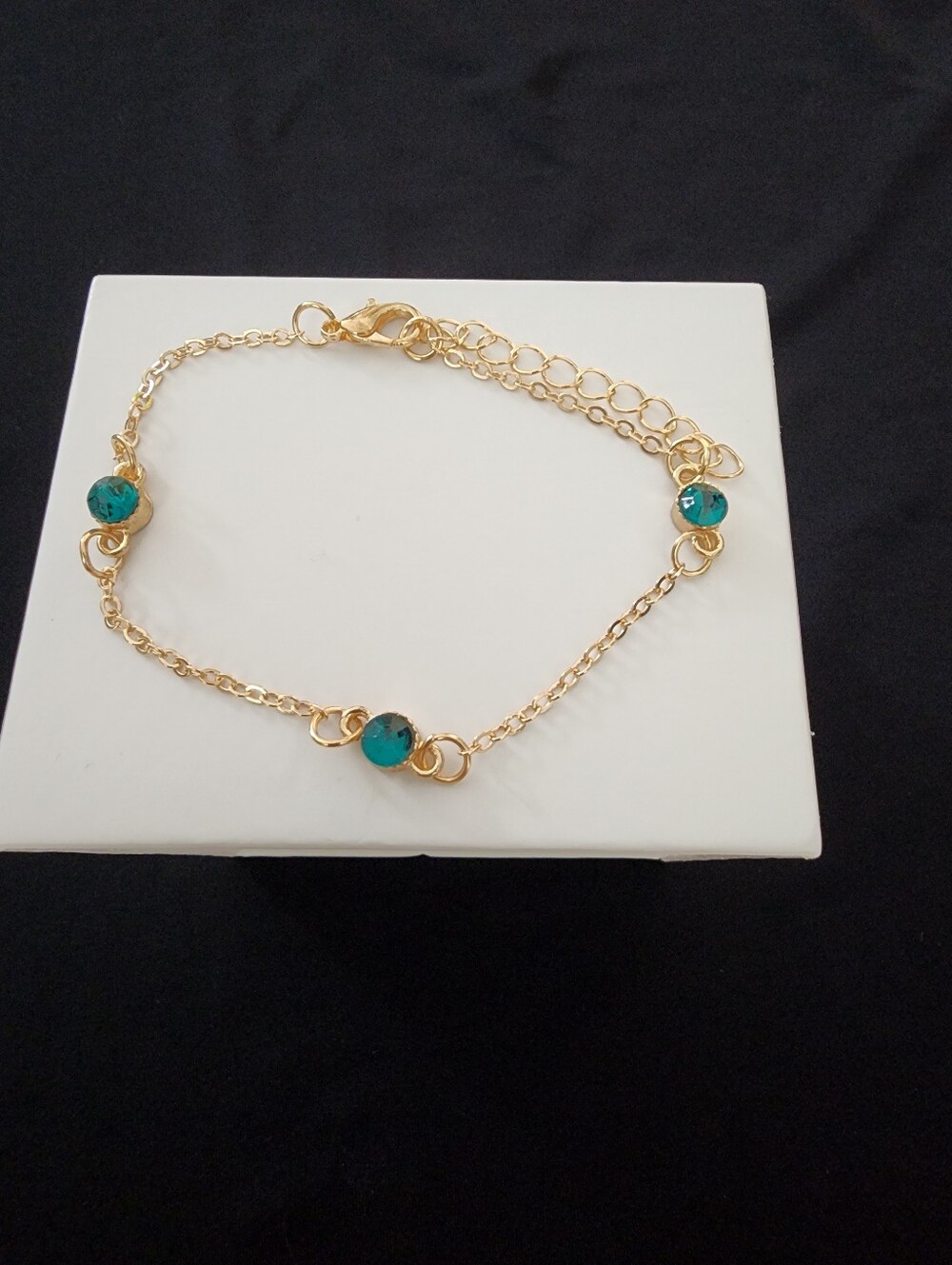 Gold Chain Bracelet with Teal Bead Accents